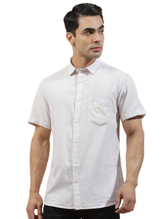Casual Shirt for Men l Breathable & Soft with Color Fastness Slim Fit Cotton-Linen Fabric Solid Pattern