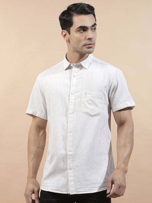 Casual Shirt for Men l Breathable & Soft with Color Fastness Slim Fit Cotton-Linen Fabric Solid Pattern