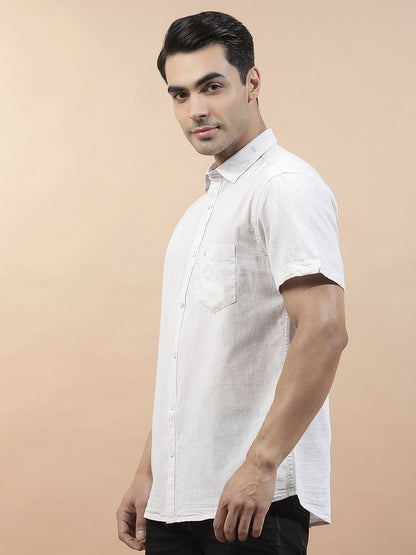 Casual Shirt for Men l Breathable & Soft with Color Fastness Slim Fit Cotton-Linen Fabric Solid Pattern