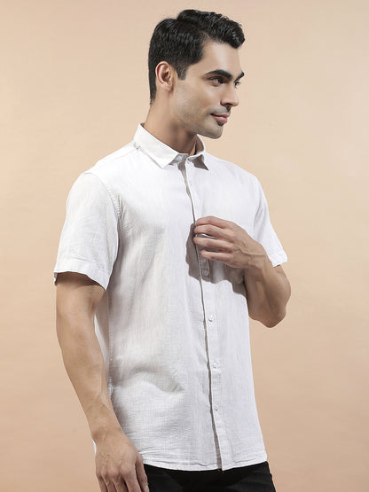 Casual Shirt for Men l Breathable & Soft with Color Fastness Slim Fit Cotton-Linen Fabric Solid Pattern