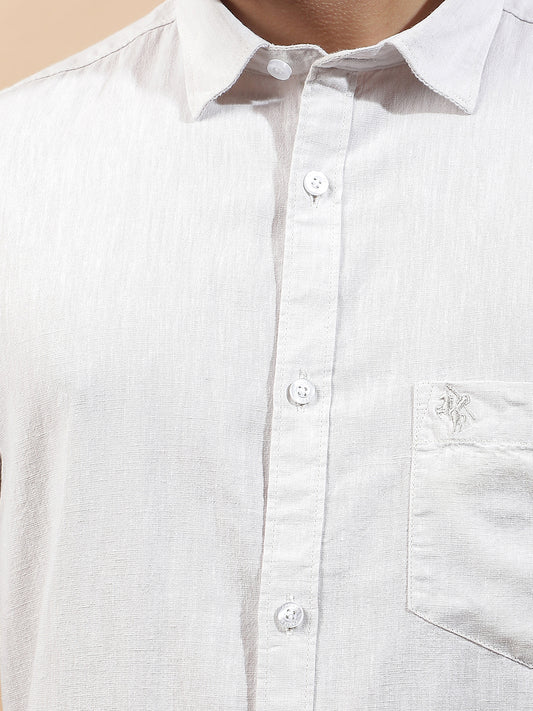 Casual Shirt for Men l Breathable & Soft with Color Fastness Slim Fit Cotton-Linen Fabric Solid Pattern
