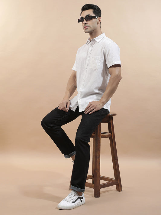 Casual Shirt for Men l Breathable & Soft with Color Fastness Slim Fit Cotton-Linen Fabric Solid Pattern