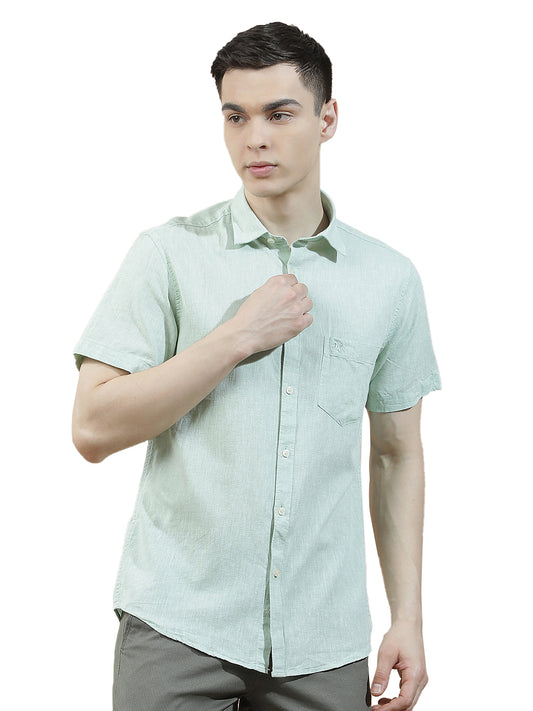 Casual Shirt for Men l Breathable & Soft with Color Fastness Slim Fit Cotton-Linen Fabric Solid Pattern
