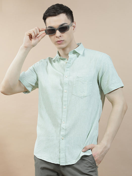 Casual Shirt for Men l Breathable & Soft with Color Fastness Slim Fit Cotton-Linen Fabric Solid Pattern