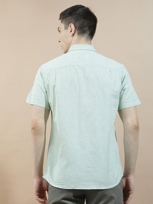 Casual Shirt for Men l Breathable & Soft with Color Fastness Slim Fit Cotton-Linen Fabric Solid Pattern