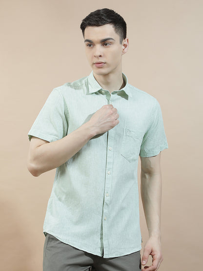 Casual Shirt for Men l Breathable & Soft with Color Fastness Slim Fit Cotton-Linen Fabric Solid Pattern