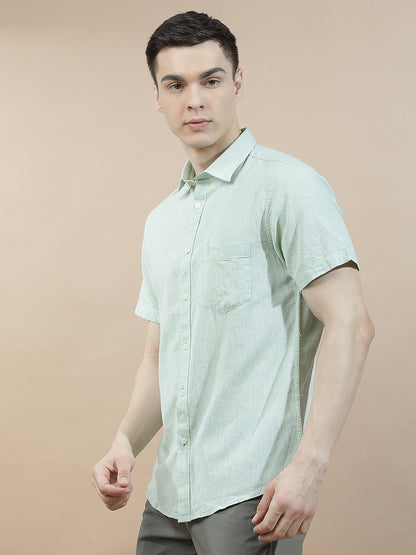 Casual Shirt for Men l Breathable & Soft with Color Fastness Slim Fit Cotton-Linen Fabric Solid Pattern