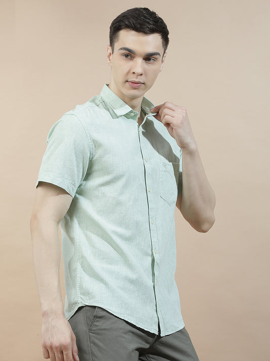 Casual Shirt for Men l Breathable & Soft with Color Fastness Slim Fit Cotton-Linen Fabric Solid Pattern
