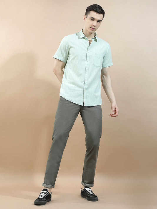 Casual Shirt for Men l Breathable & Soft with Color Fastness Slim Fit Cotton-Linen Fabric Solid Pattern