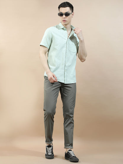 Casual Shirt for Men l Breathable & Soft with Color Fastness Slim Fit Cotton-Linen Fabric Solid Pattern