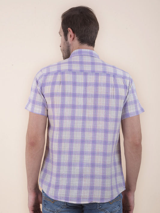 Men's Purple Slim Fit Checkered Half Sleeve Casual Shirt