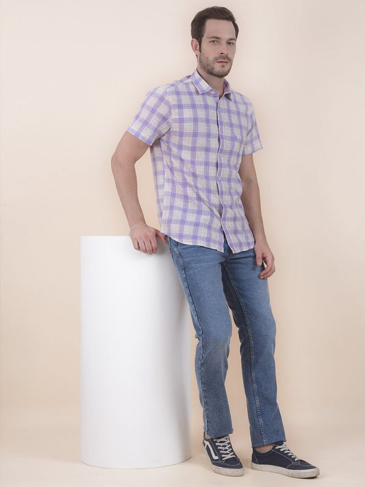  Purple Slim Fit Checkered Half Sleeve Casual Shirt