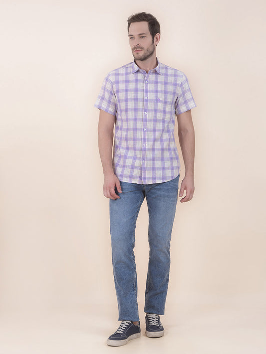Men's Purple Slim Fit Checkered Half Sleeve Casual Shirt