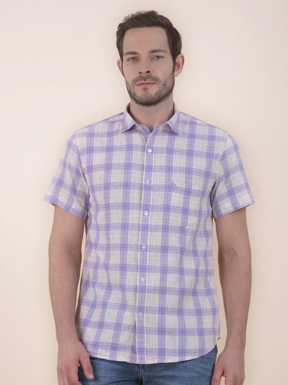 Men's Purple Slim Fit Checkered Half Sleeve Casual Shirt
