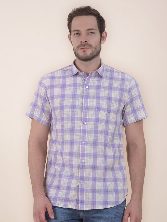 Men's Purple Slim Fit Checkered Half Sleeve Casual Shirt