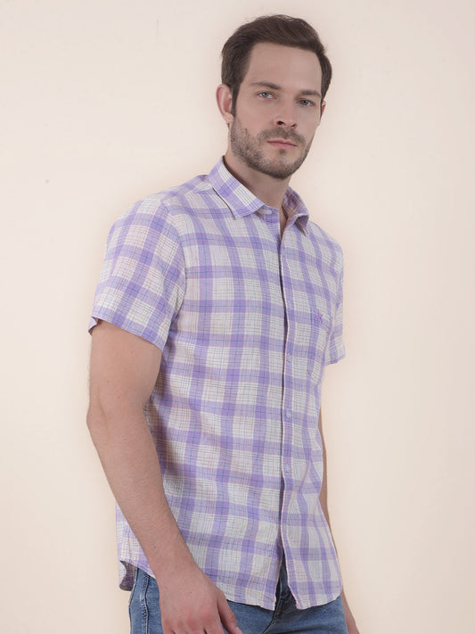 Men's Purple Slim Fit Checkered Half Sleeve Casual Shirt