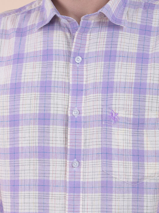 Men's Purple Slim Fit Checkered Half Sleeve Casual Shirt