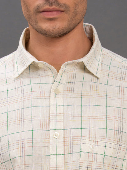 Men's White Slim Fit Checkered Half Sleeve Casual Shirt