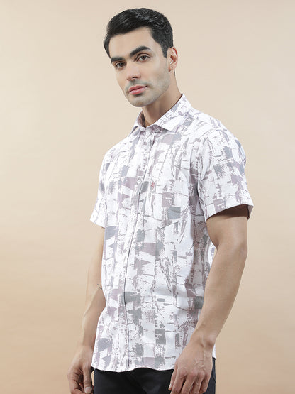 Casual Shirt for Men l Breathable & Soft with Color Fastness Slim Fit Cotton Blend Fabric Printed Pattern