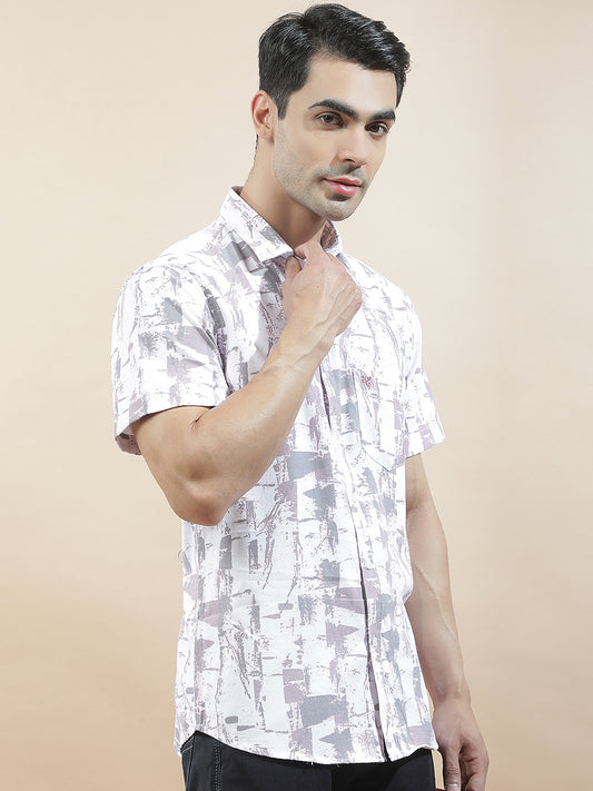 Casual Shirt for Men l Breathable & Soft with Color Fastness Slim Fit Cotton Blend Fabric Printed Pattern