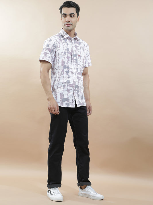 Casual Shirt for Men l Breathable & Soft with Color Fastness Slim Fit Cotton Blend Fabric Printed Pattern