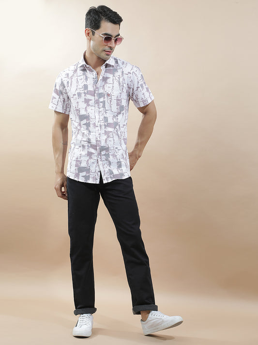 Casual Shirt for Men l Breathable & Soft with Color Fastness Slim Fit Cotton Blend Fabric Printed Pattern