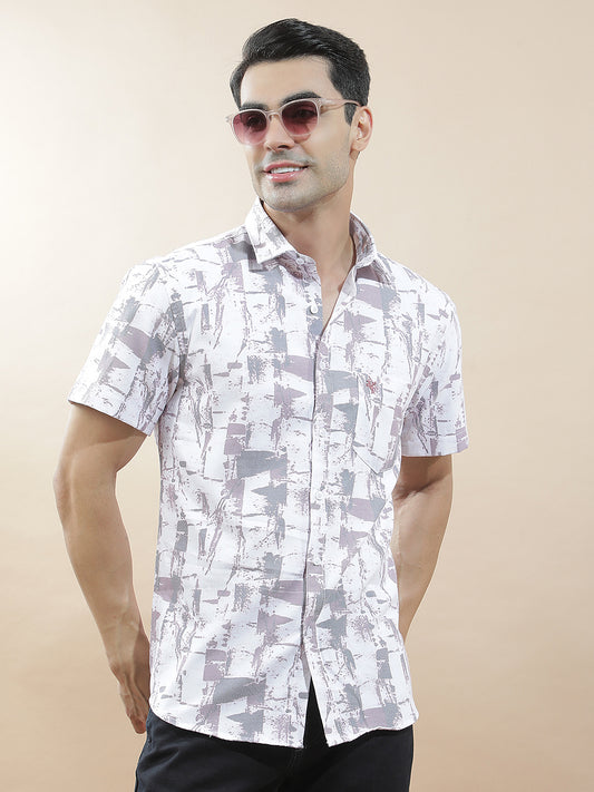 Casual Shirt for Men l Breathable & Soft with Color Fastness Slim Fit Cotton Blend Fabric Printed Pattern