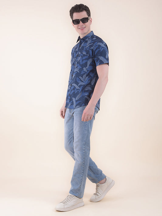  Blue Slim Fit Printed Half Sleeve Casual Shirt