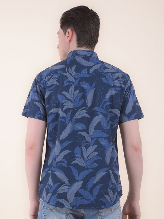 Men's Blue Slim Fit Printed Half Sleeve Casual Shirt