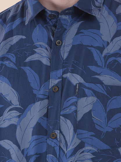 Men's Blue Slim Fit Printed Half Sleeve Casual Shirt