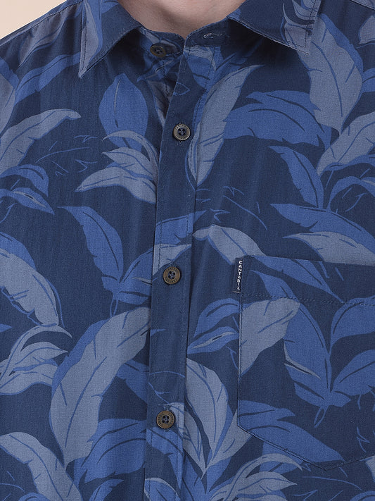 Men's Blue Slim Fit Printed Half Sleeve Casual Shirt