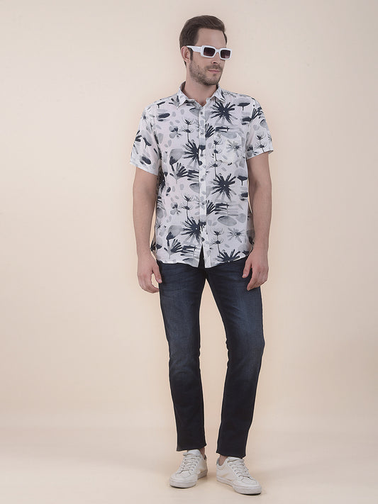  Grey Slim Fit Printed Half Sleeve Casual Shirt