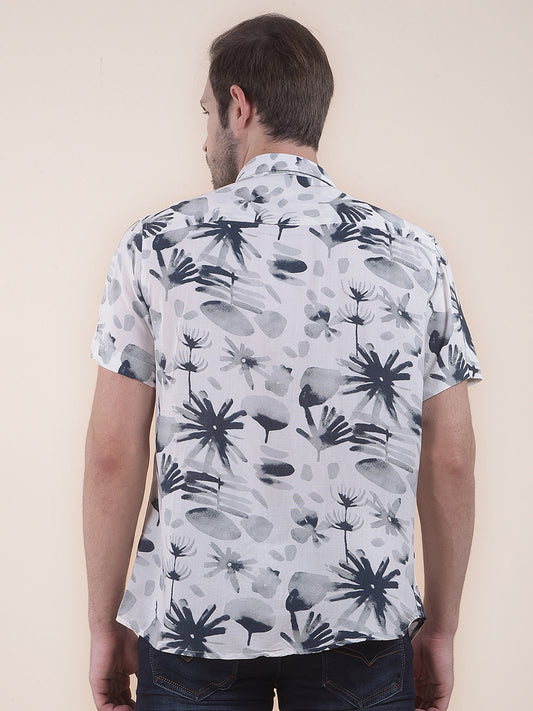 Men's Grey Slim Fit Printed Half Sleeve Casual Shirt