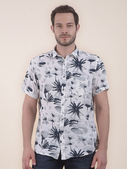 Men's Grey Slim Fit Printed Half Sleeve Casual Shirt