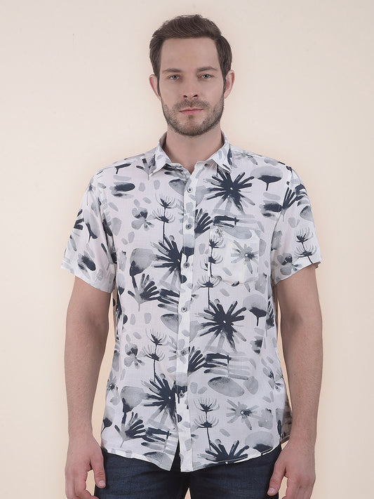 Men's Grey Slim Fit Printed Half Sleeve Casual Shirt