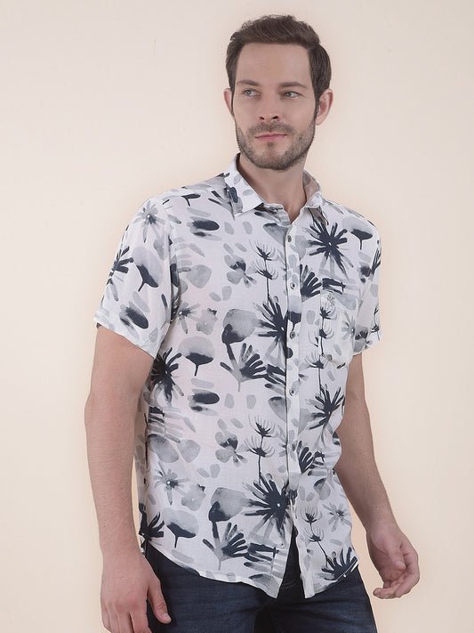 Men's Grey Slim Fit Printed Half Sleeve Casual Shirt