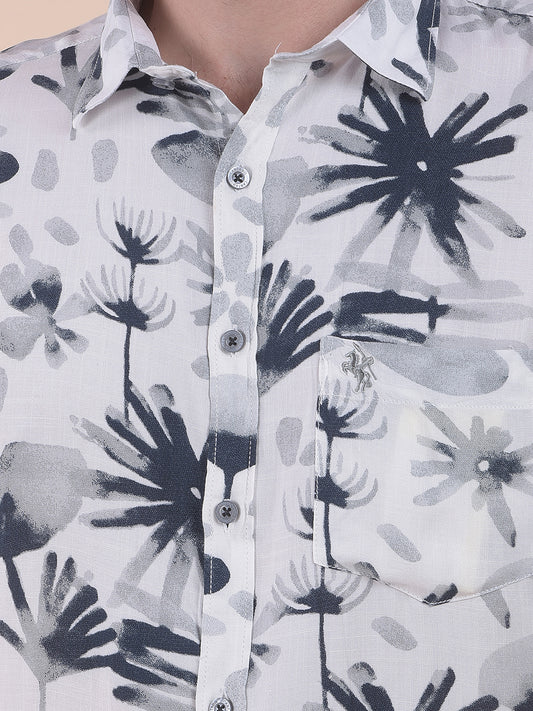 Men's Grey Slim Fit Printed Half Sleeve Casual Shirt