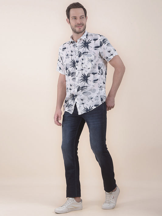 Men's Grey Slim Fit Printed Half Sleeve Casual Shirt