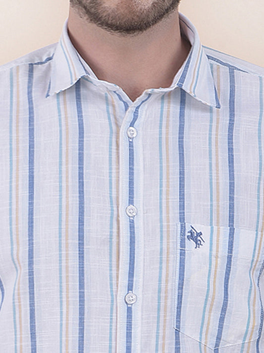 Men's White Slim Fit Striped Half Sleeve Casual Shirt