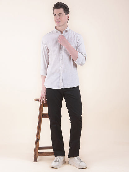 Men's Fawn Slim Fit Self Design Full Sleeve Casual Shirt