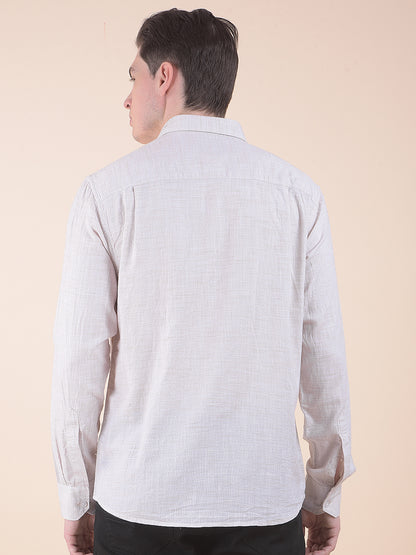 Men's Fawn Slim Fit Self Design Full Sleeve Casual Shirt