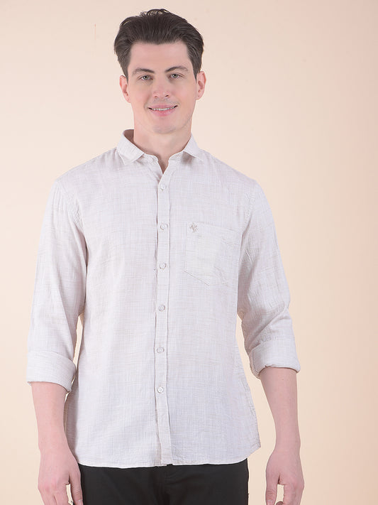 Men's Fawn Slim Fit Self Design Full Sleeve Casual Shirt