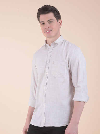 Men's Fawn Slim Fit Self Design Full Sleeve Casual Shirt