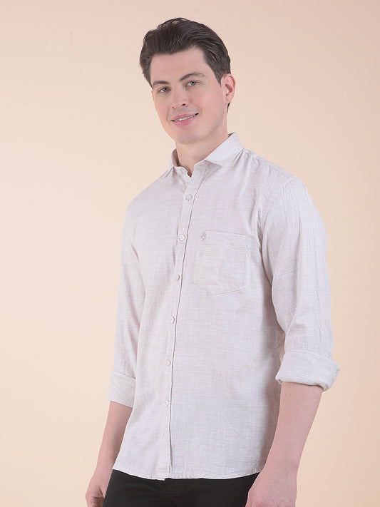 Men's Fawn Slim Fit Self Design Full Sleeve Casual Shirt