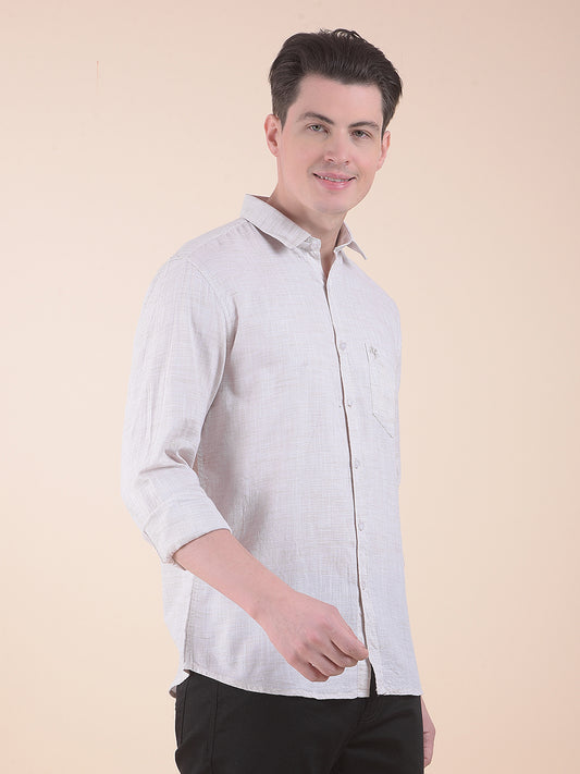 Men's Fawn Slim Fit Self Design Full Sleeve Casual Shirt