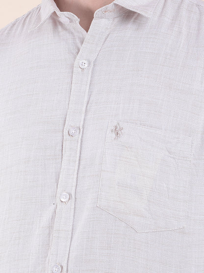 Men's Fawn Slim Fit Self Design Full Sleeve Casual Shirt