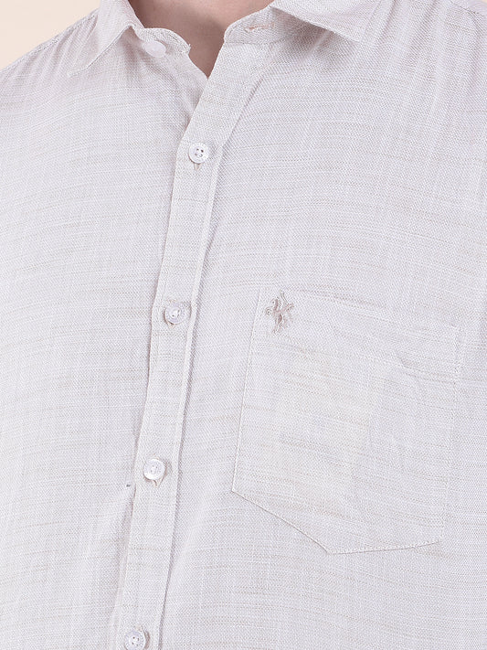 Men's Fawn Slim Fit Self Design Full Sleeve Casual Shirt