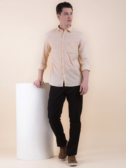  Yellow Slim Fit Self Design Full Sleeve Casual Shirt