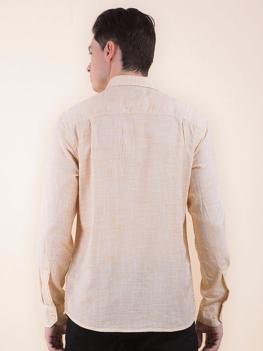 Men's Yellow Slim Fit Self Design Full Sleeve Casual Shirt