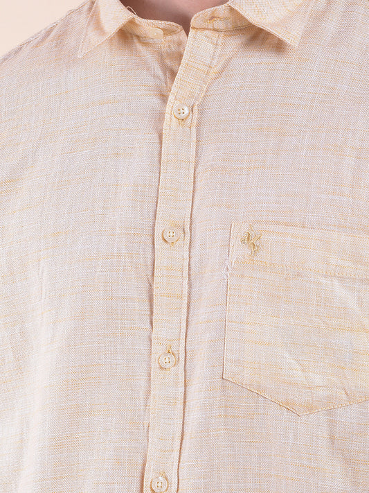 Men's Yellow Slim Fit Self Design Full Sleeve Casual Shirt